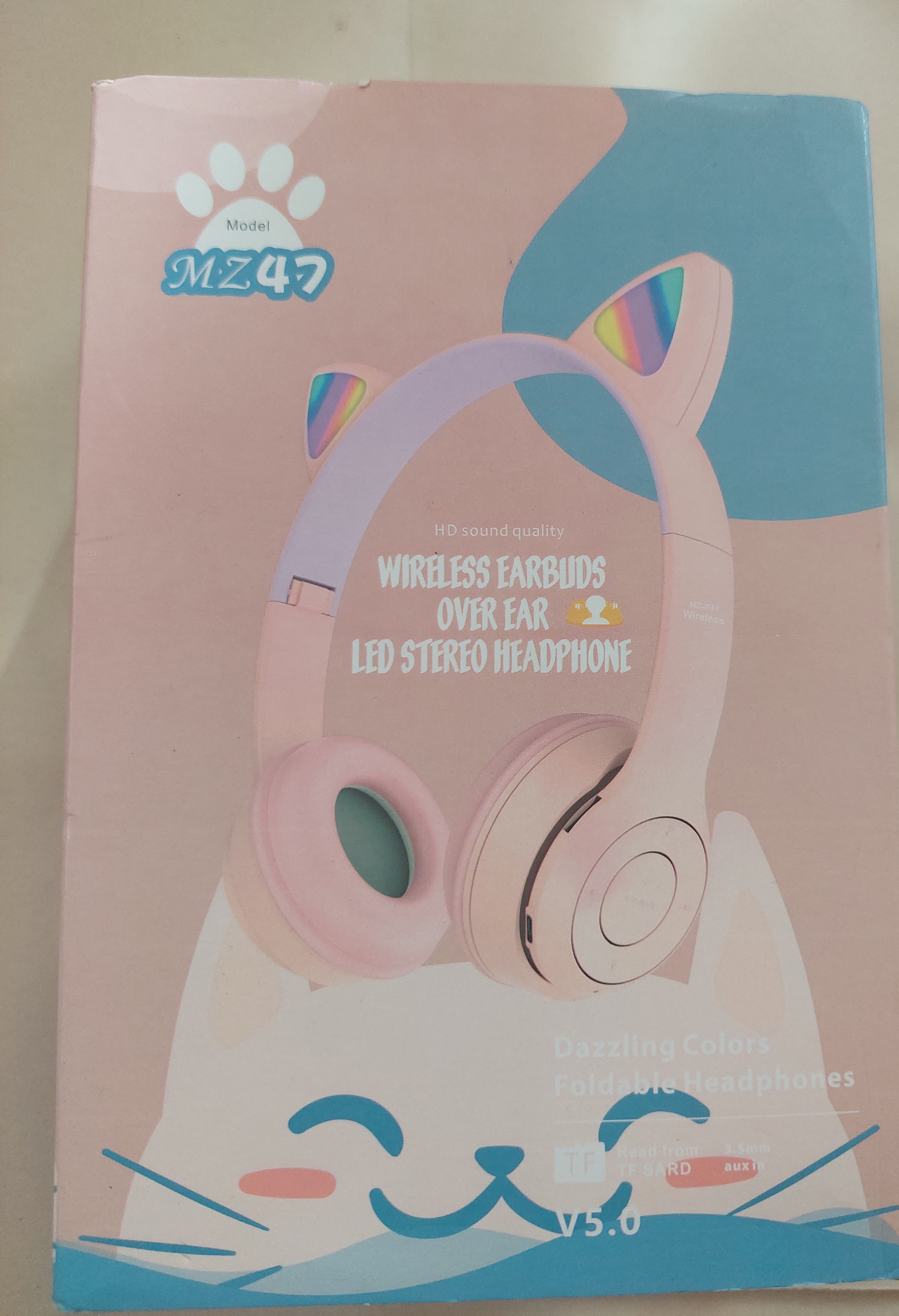 تصویر هدست بلوتوثی فانتزی MZ47 طرح گربه‌ای | تاشو، LED دار و چندمنظوره